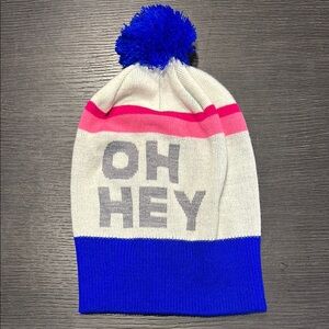 American Eagle Outfitters Blue and Pink Pom-Pom Beanie